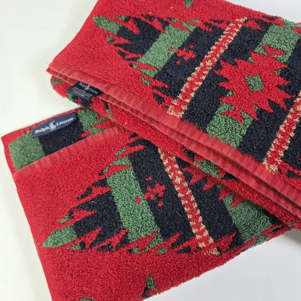 RALPH LAUREN Vintage 90s Southwest Tribal Aztec Cotton Bath/HandTowels Set 2